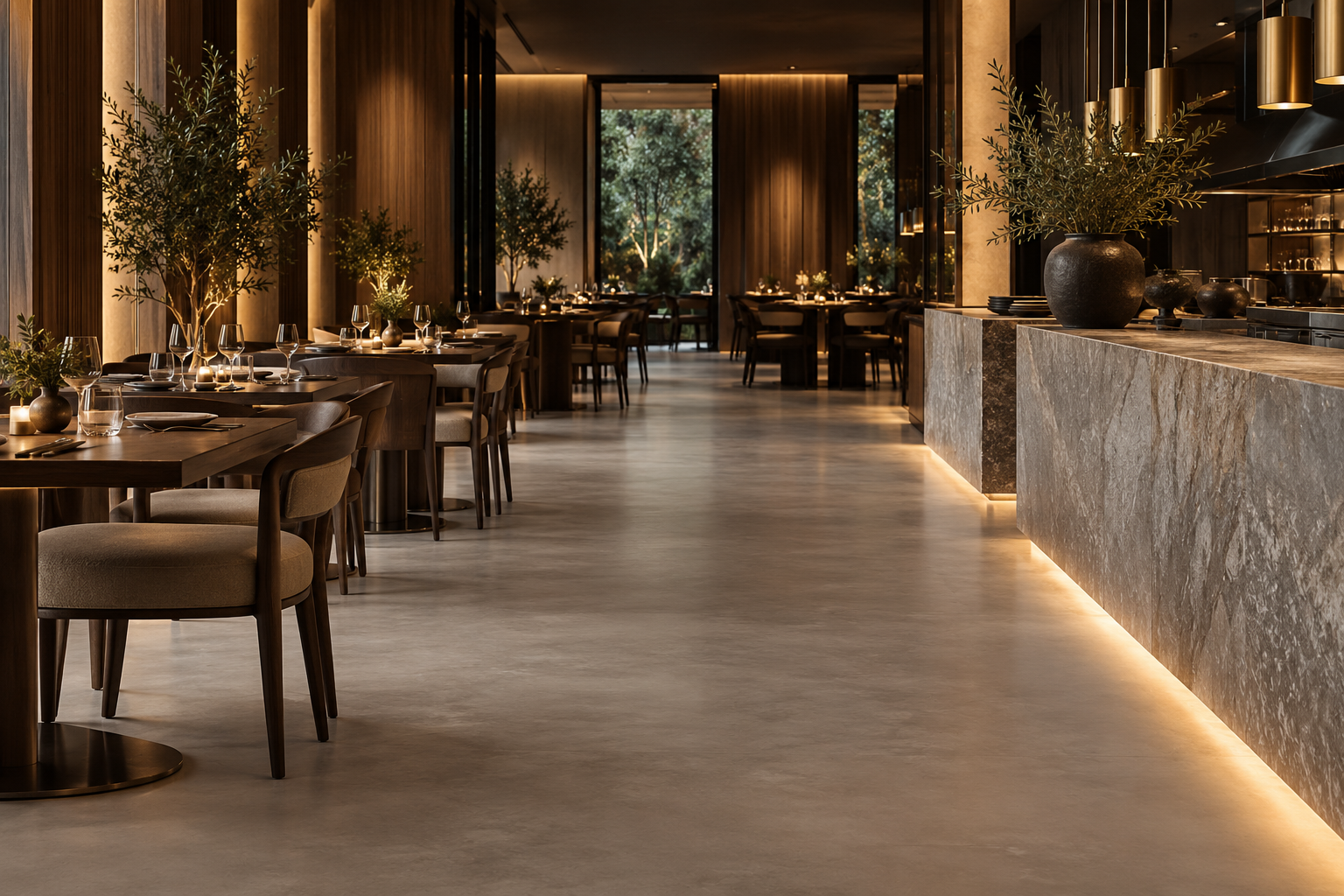 Sala con profundidad: Textura mineral y luz suave para recibir.